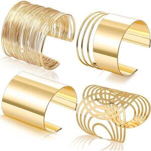 4 Pcs Cuff Bangle Bracelet for Women Open Wide Wire Bracelets Gold Wrist Cuff